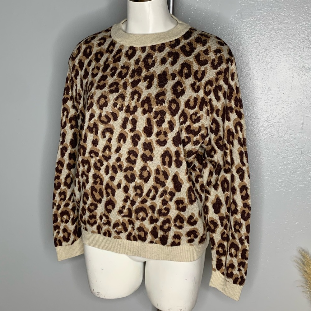 A New Day Leopard Print Crew Neck Pullover Sweater Sz XXL